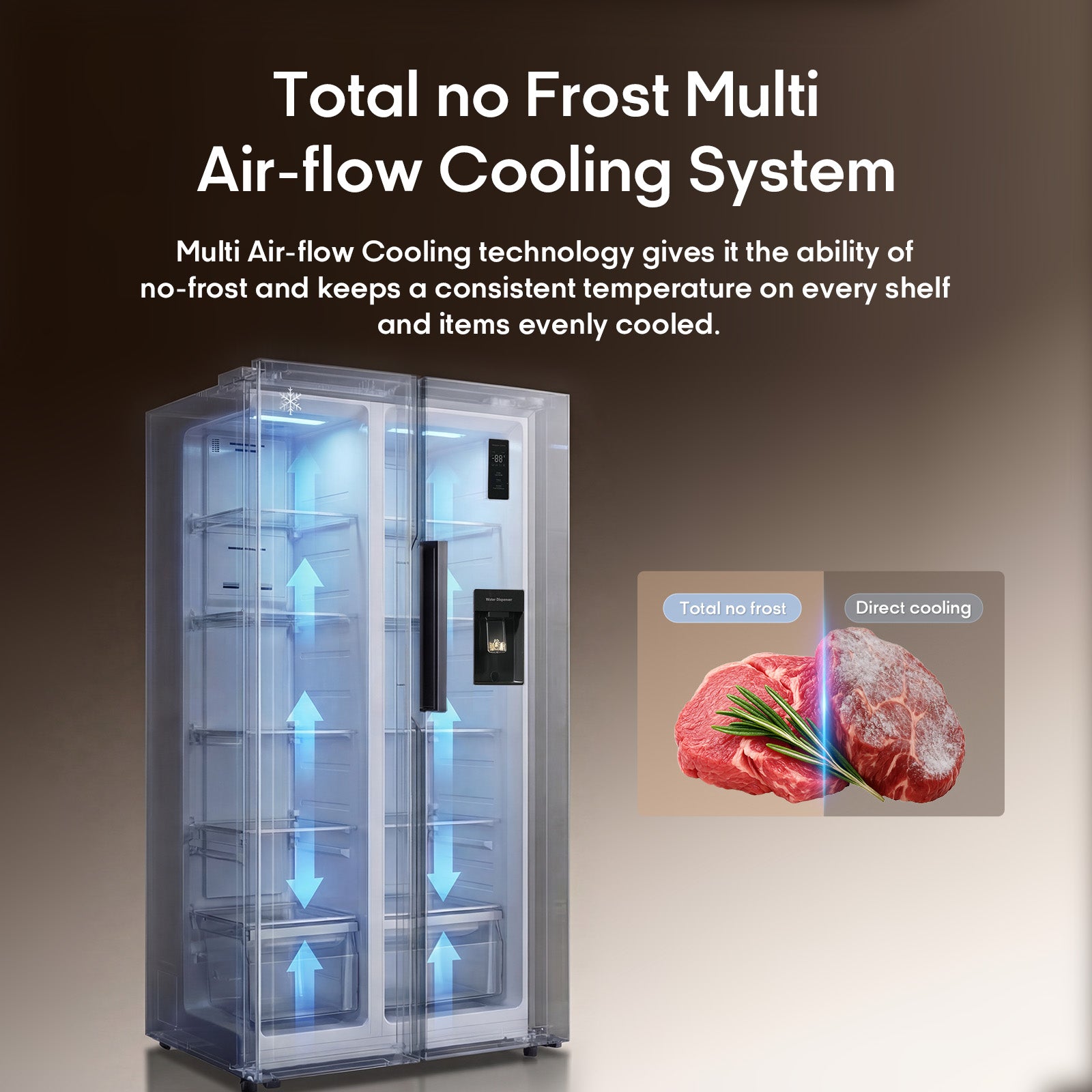 Syinix Fridge Side by Side Water Dispenser No Frost Grey 460L FD460SBWS