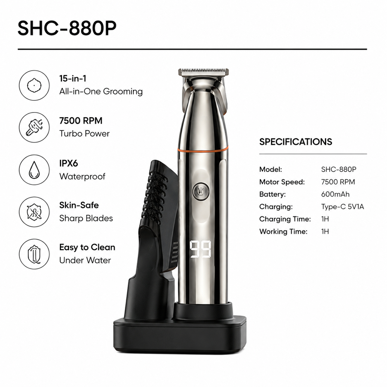 Syinix POWERTRIM Ultimate 15-in-1 Grooming Kit SHC-880P