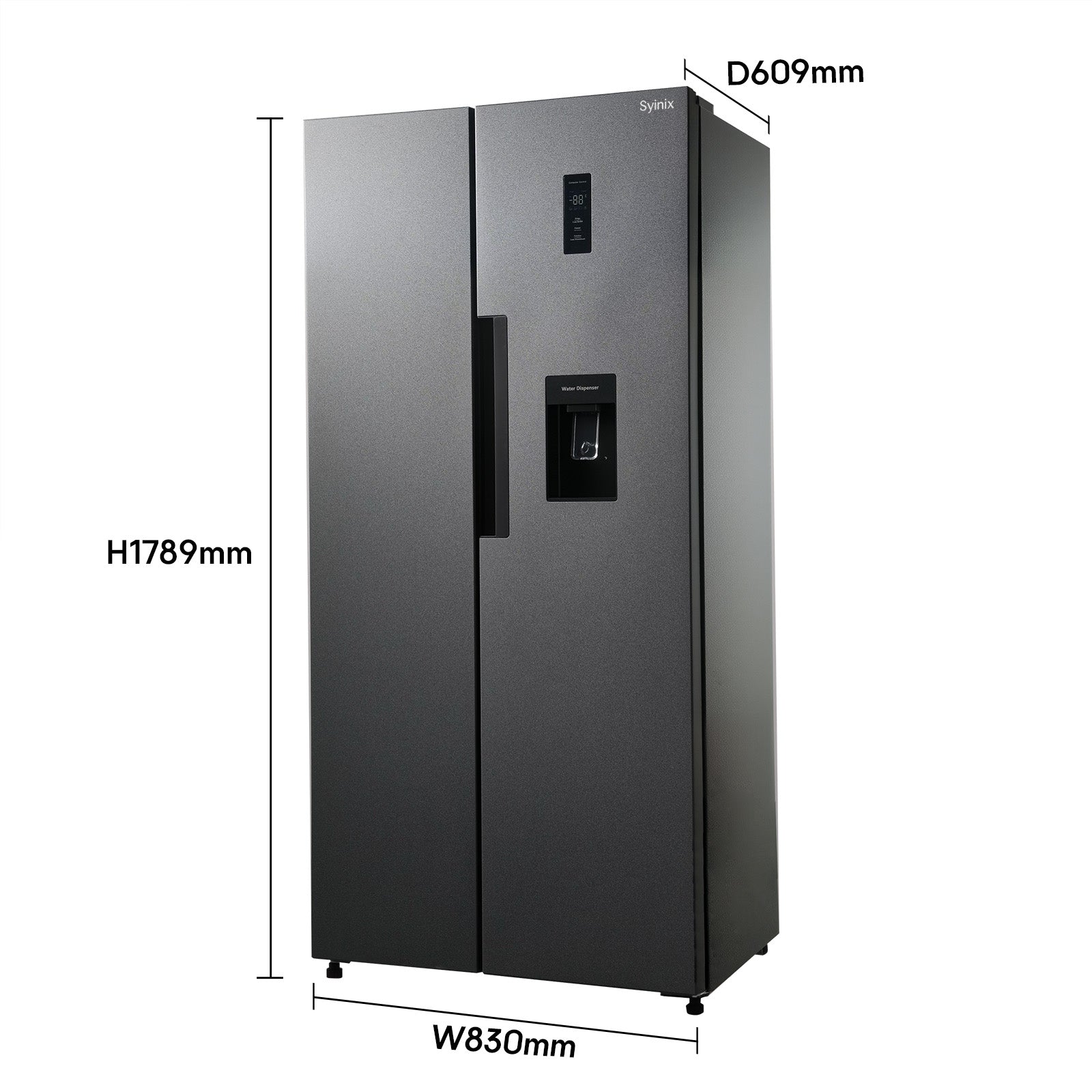 Syinix Fridge Side by Side Water Dispenser No Frost Grey 460L FD460SBWS