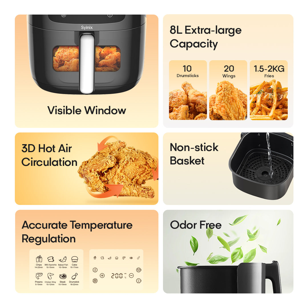 Syinix Air Fryer Large Non-Stick Basket Black 8L SAIF75E