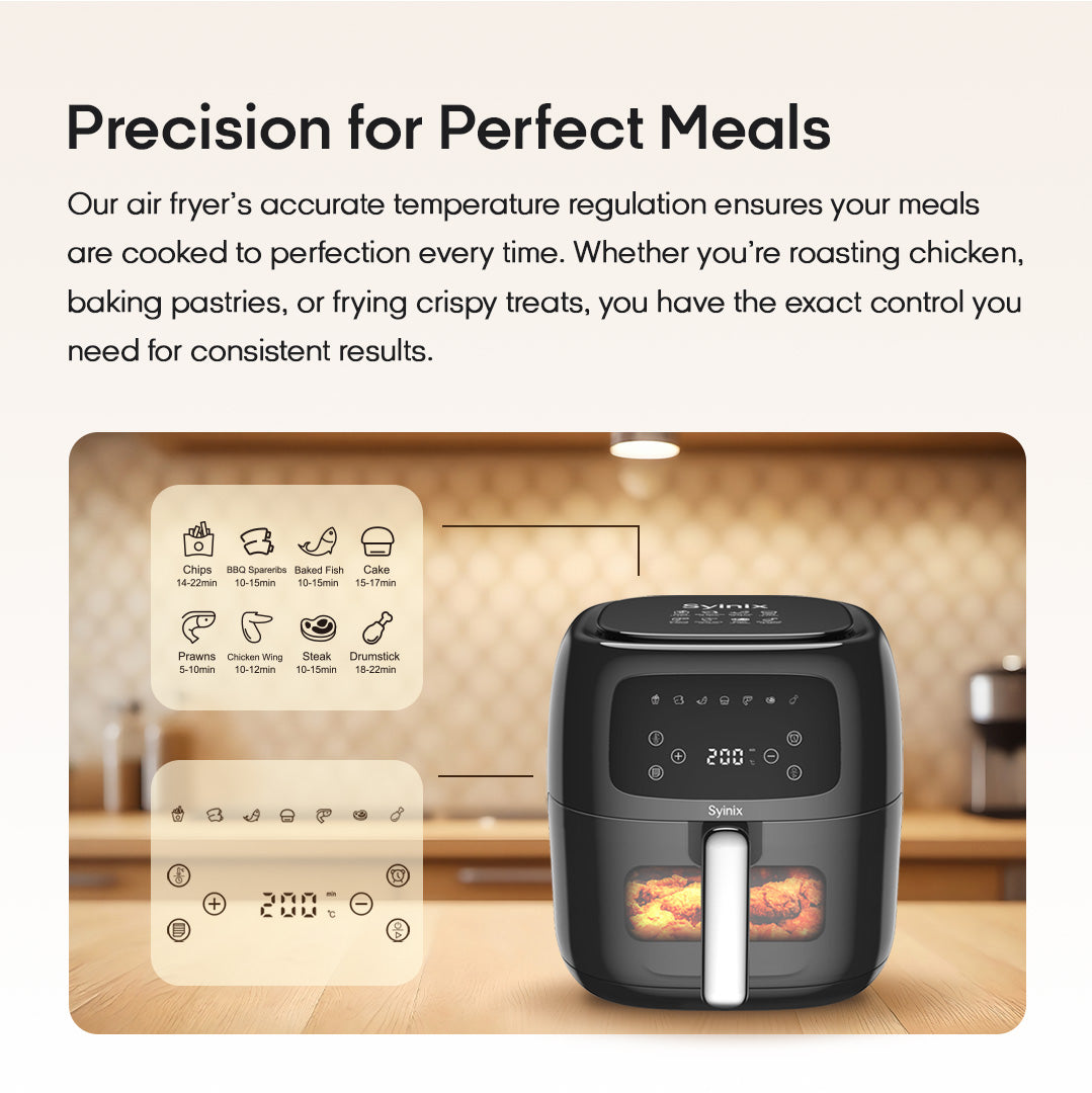Syinix Air Fryer Large Non-Stick Basket Black 8L SAIF75E