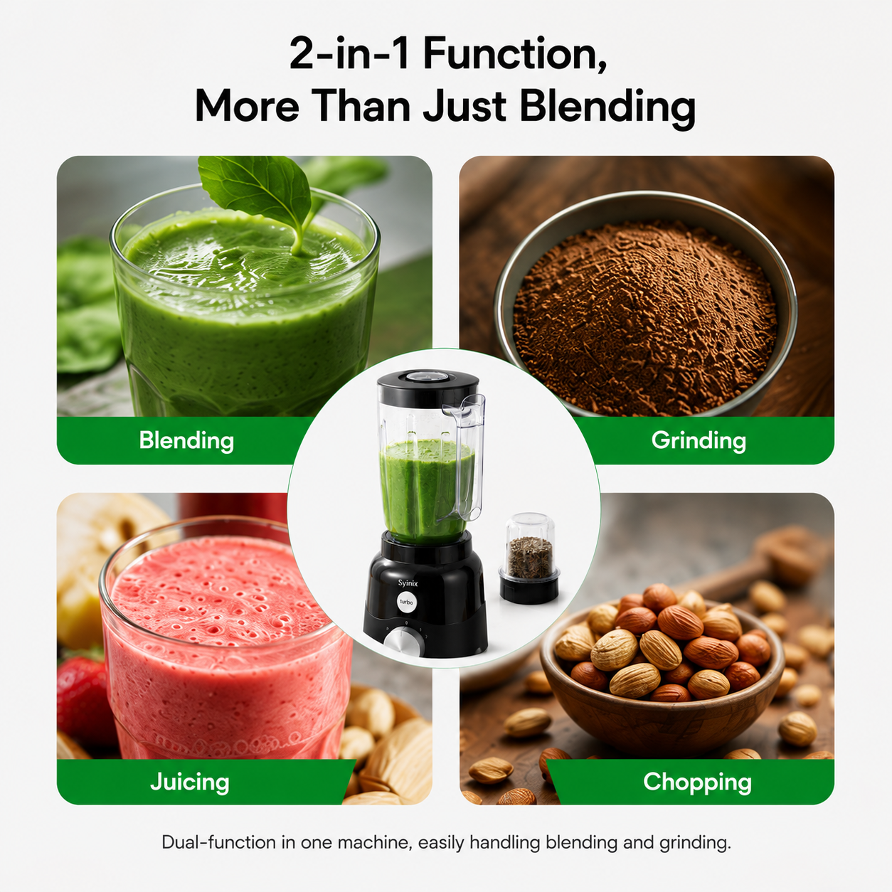 Syinix Primemix 2-in-1 Blender – 450W Turbo Blend Grind, 1.8L Durable Jug SBL35E1