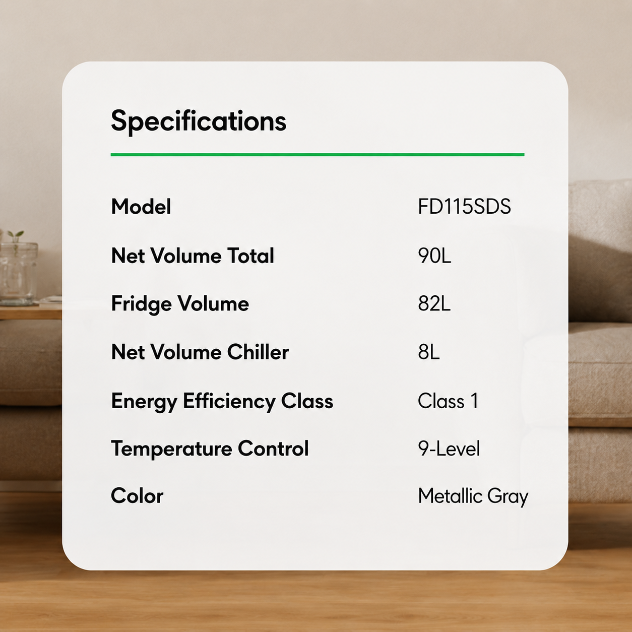 Syinix Mini Fridge 90L with 9-Level Temperature for Apartment Office Bedroom FD115SDS
