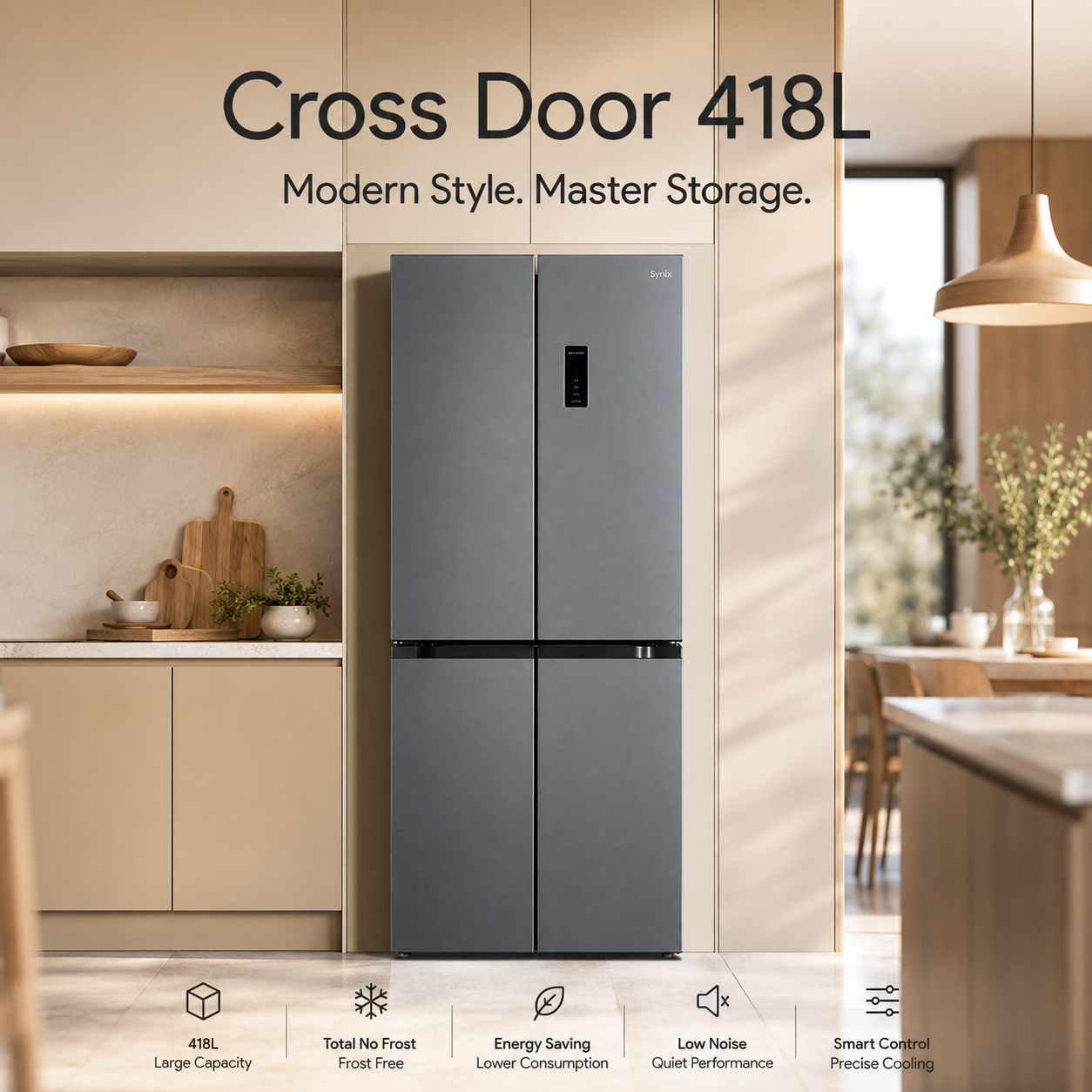 Syinix Cross Door Refrigerator 418L with Total No Frost & Inverter Technology FD485MDBS