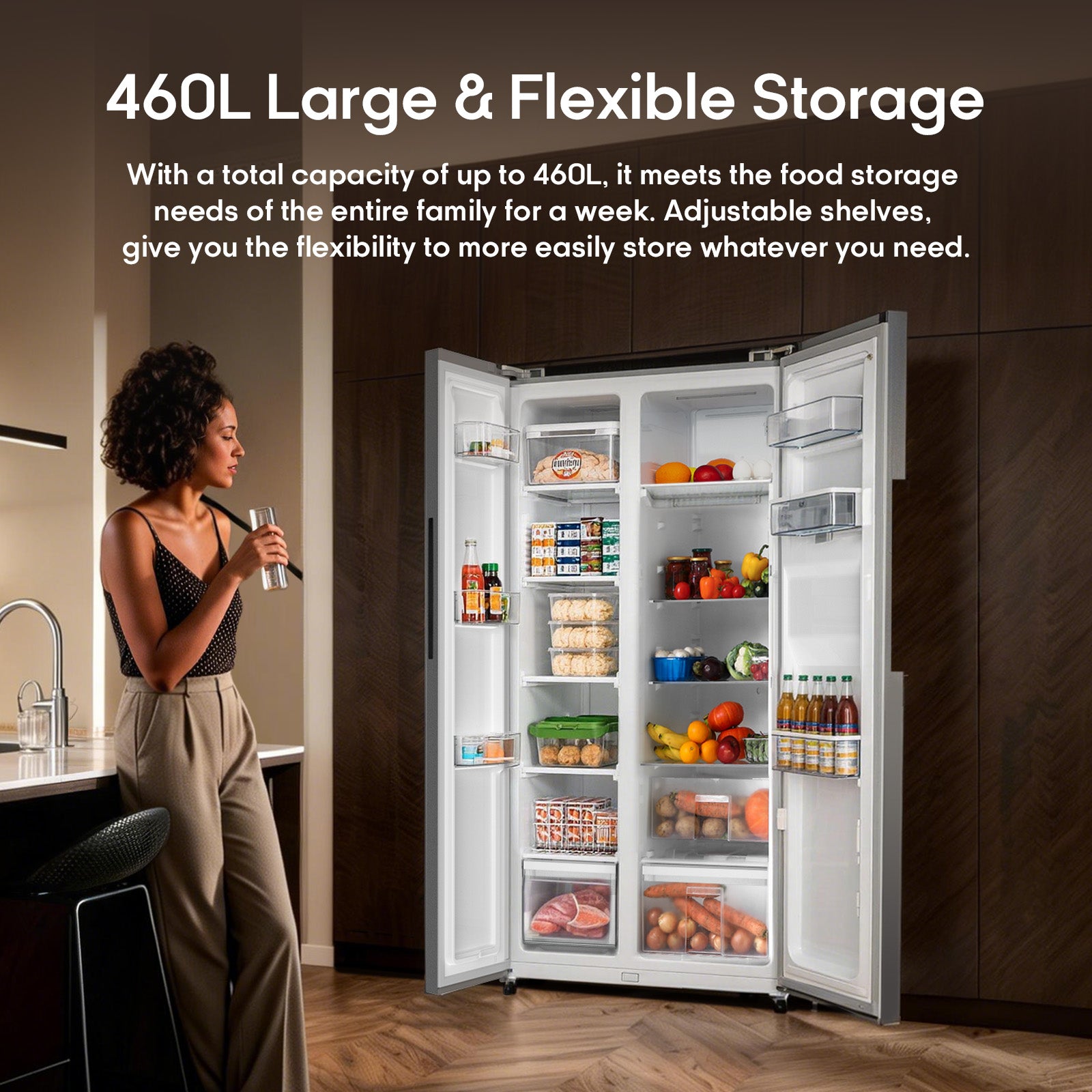 Syinix Fridge Side by Side Water Dispenser No Frost Grey 460L FD460SBW