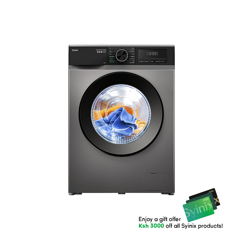 Syinix Washing Machine Front Loading Baby Care Steam Wash Grey 8KG V8WFT