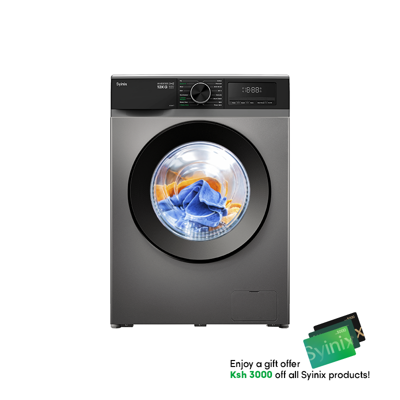Syinix Washing Machine Front Loading Baby Care Steam Wash Grey 12KG V12WFT