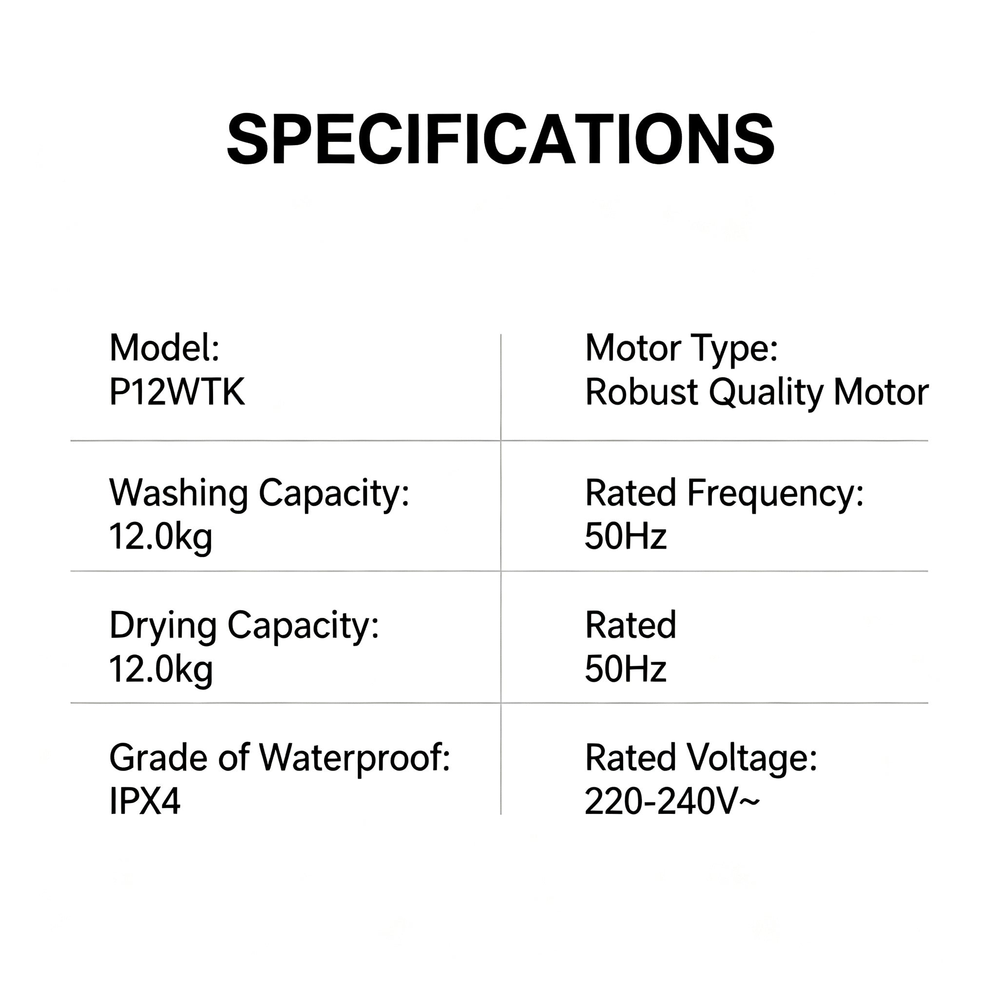 Syinix Vortex Pro 360° Vortex Washing Machine 12kg Family Size P12WTK