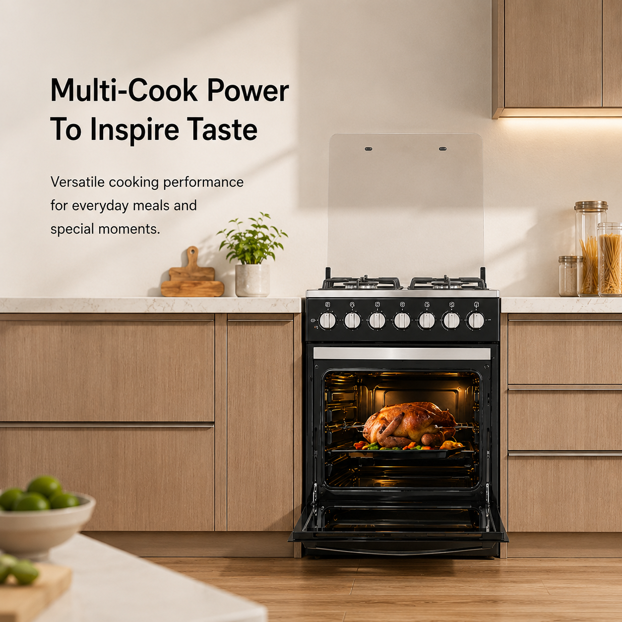 Syinix Standing Cooker Gas Cooker with Electric Oven 3 Gas Burners 1 Hot Plate 60 cm*60 cm Q60GC3