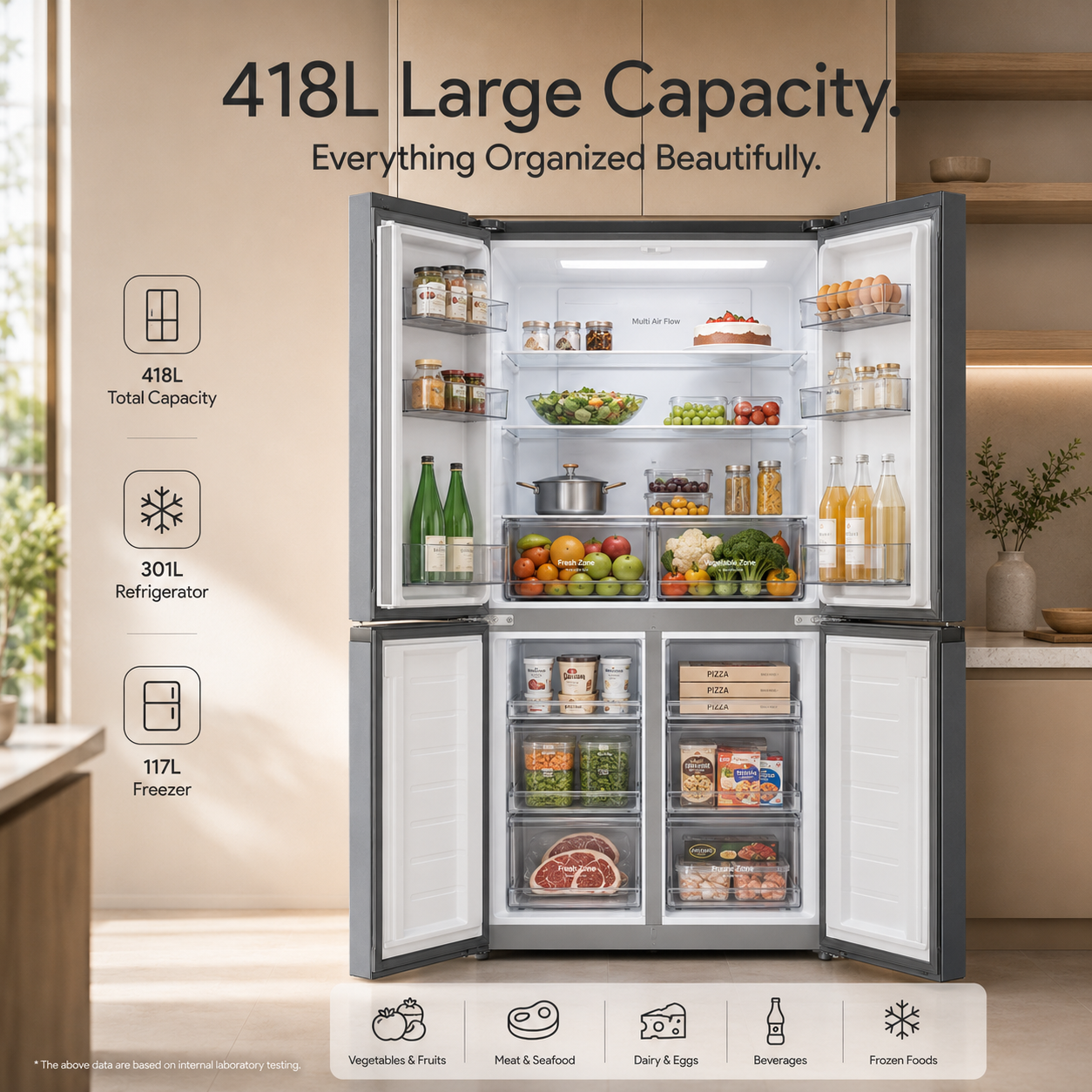 Syinix Cross Door Refrigerator 418L with Total No Frost & Inverter Technology FD485MDBS