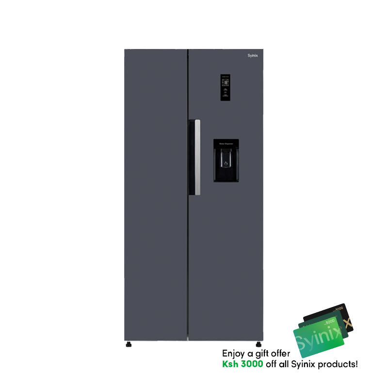 Syinix Fridge Side by Side Water Dispenser No Frost Grey 460L FD460SBWS