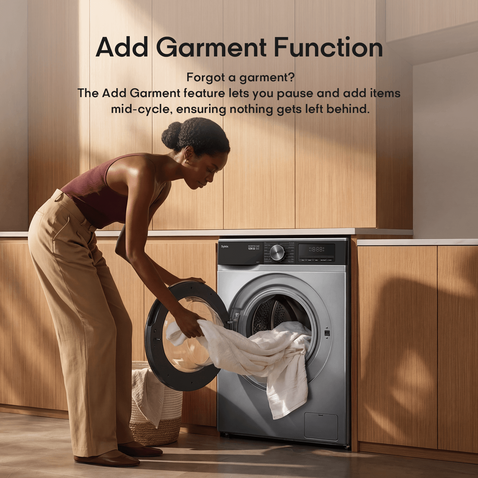 Syinix Washing Machine Front Loading Baby Care Steam Wash Grey 12KG V12WFT