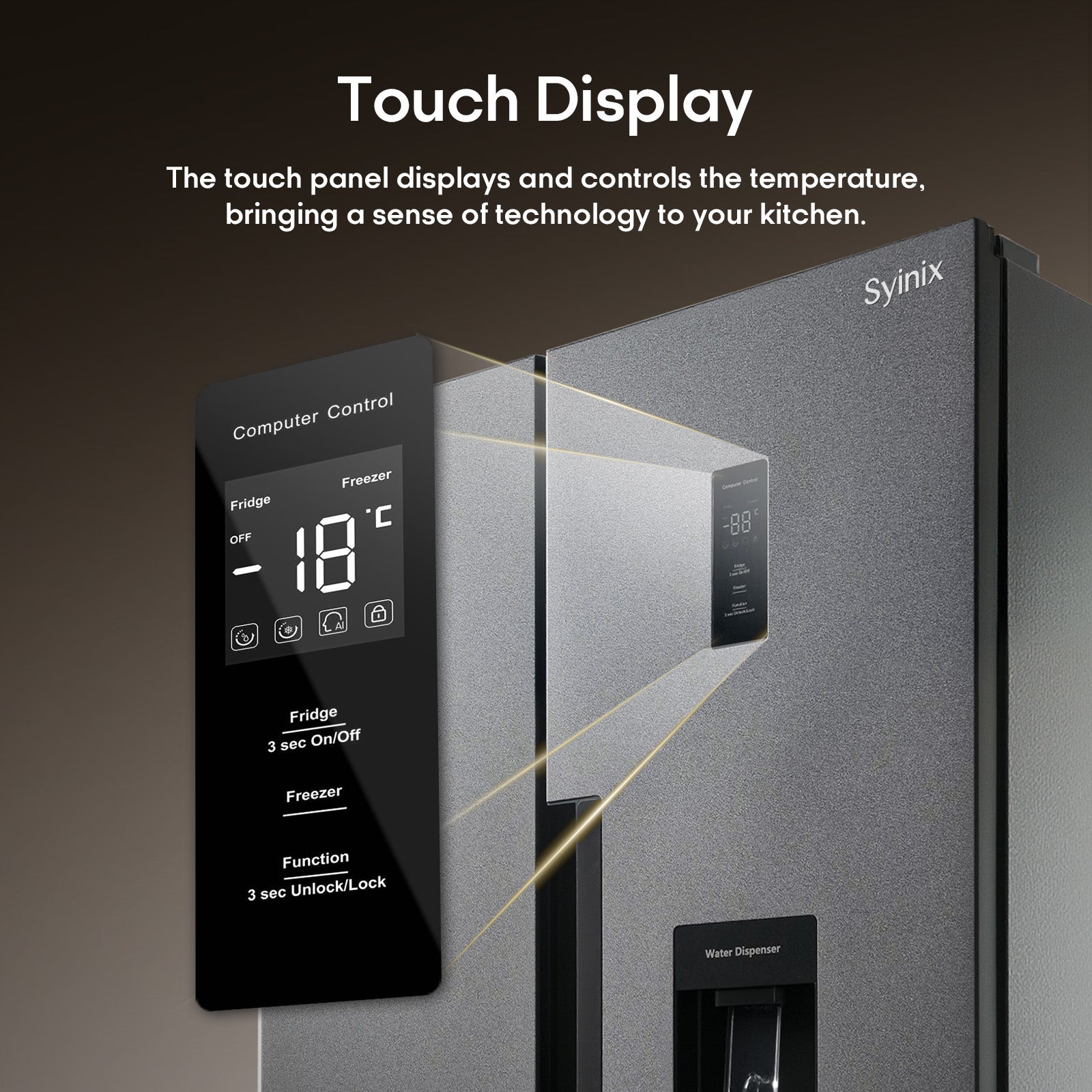 Syinix Fridge Side by Side Water Dispenser No Frost Grey 460L FD460SBWS