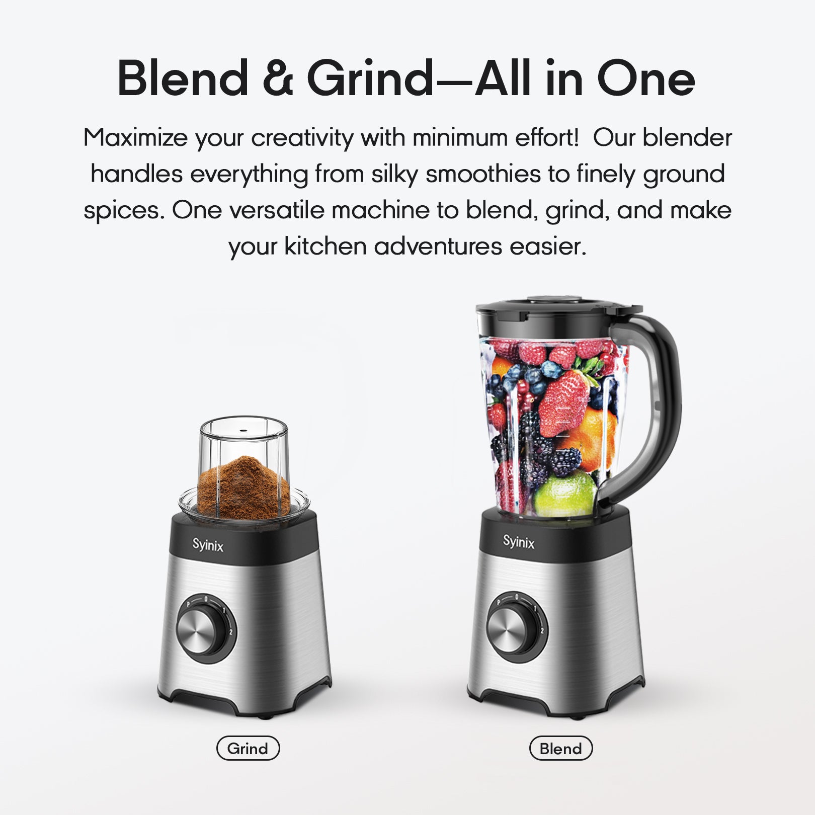 Syinix Power Blender Smoothie Maker 2-In-1 With 1.5L  Silver Q70BL1
