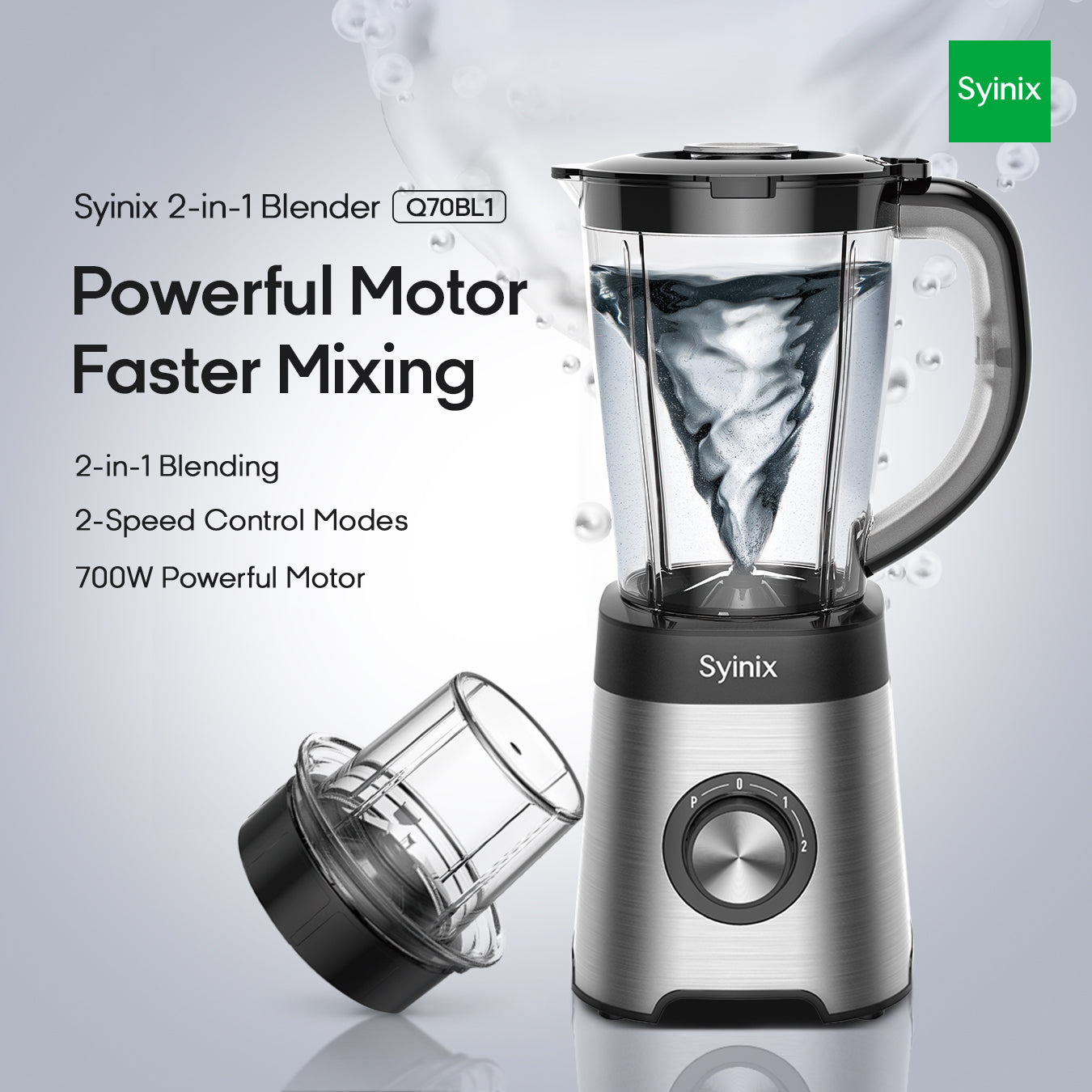 Syinix Power Blender Smoothie Maker 2-In-1 With 1.5L  Silver Q70BL1