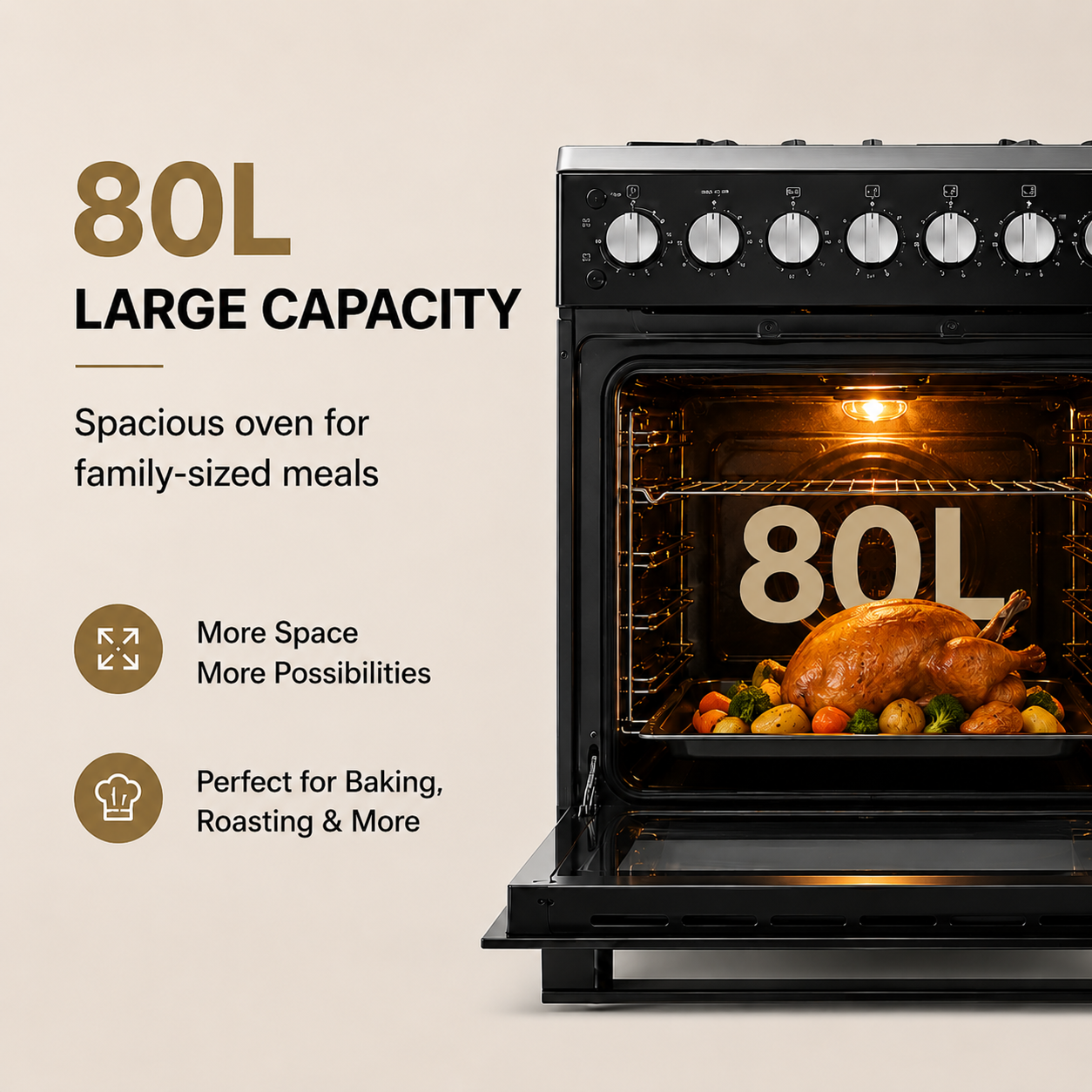 Syinix Standing Cooker Gas Cooker with Electric Oven 3 Gas Burners 1 Hot Plate 60 cm*60 cm Q60GC3