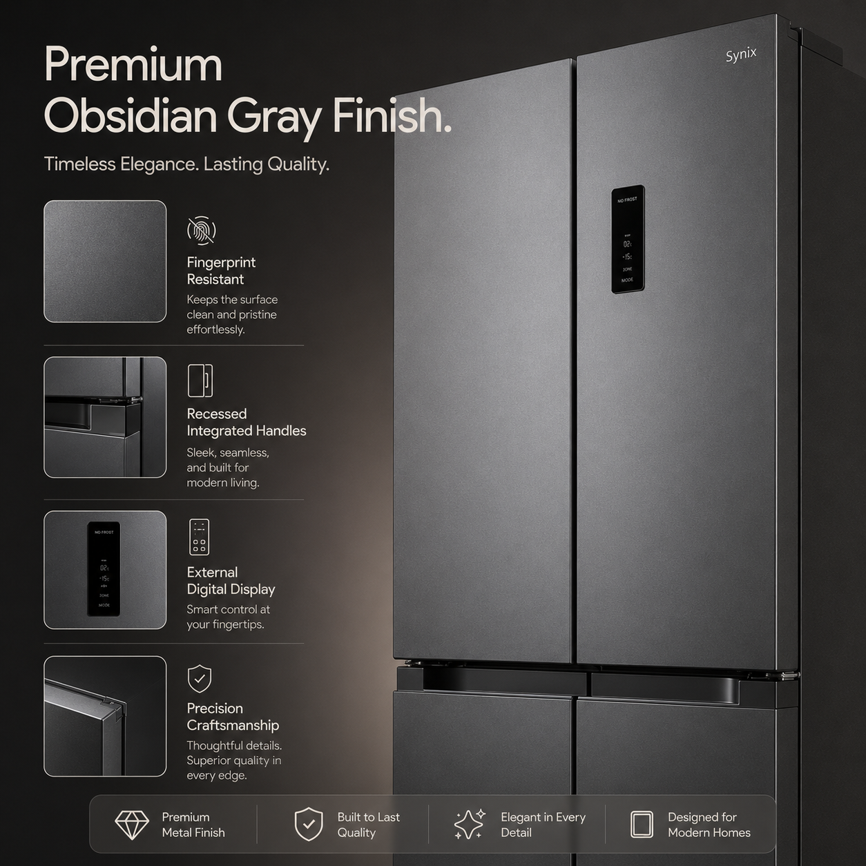 Syinix Cross Door Refrigerator 418L with Total No Frost & Inverter Technology FD485MDBS