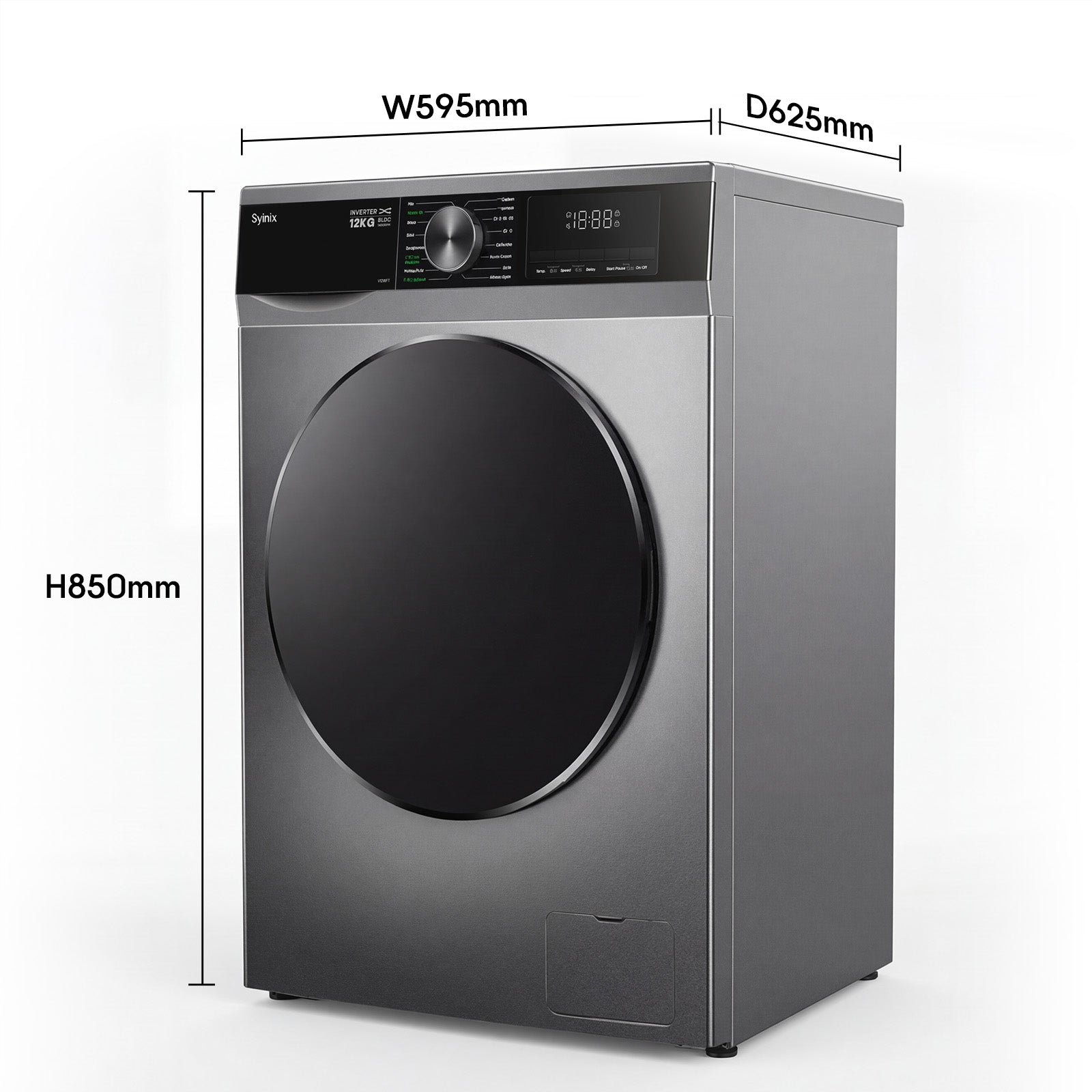 Syinix Washing Machine Front Loading Baby Care Steam Wash Grey 12KG V12WFT