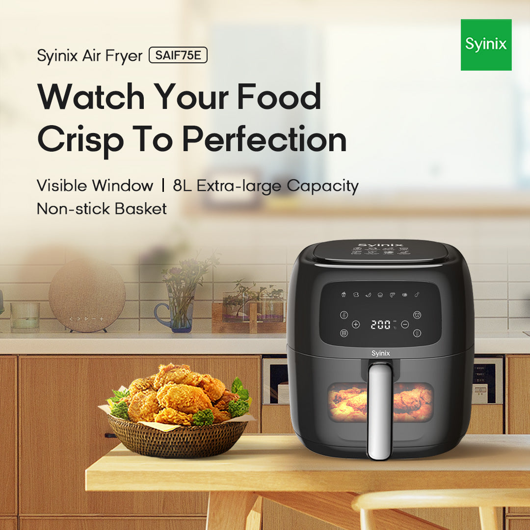 Syinix Air Fryer Large Non-Stick Basket Black 8L SAIF75E
