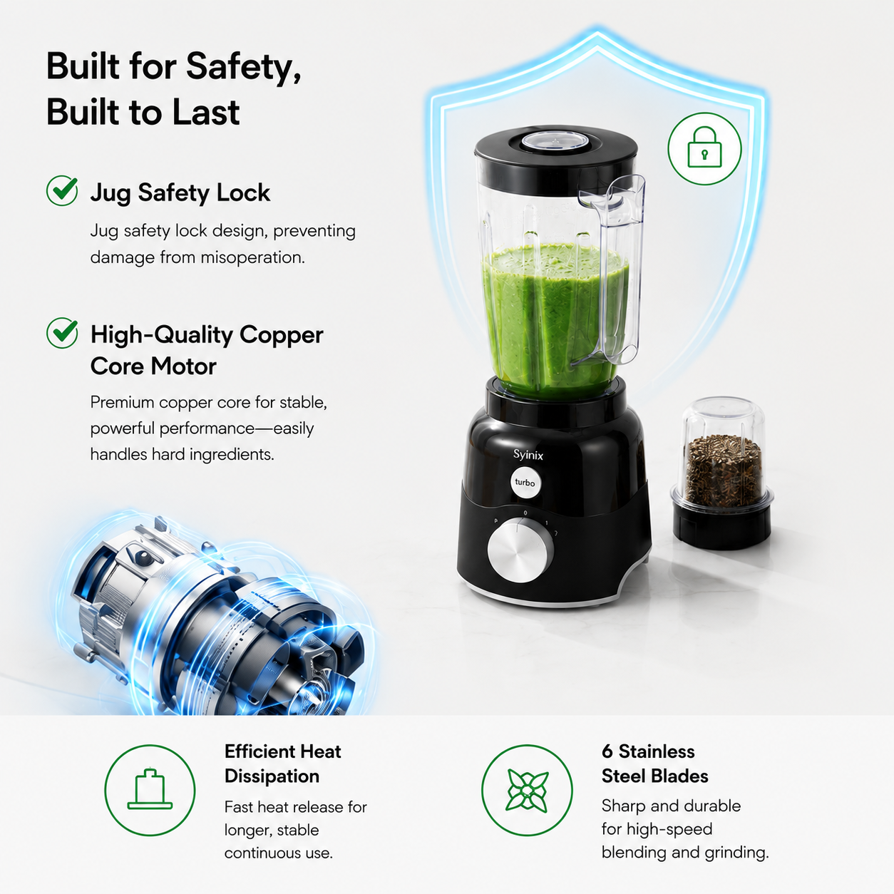 Syinix Primemix 2-in-1 Blender – 450W Turbo Blend Grind, 1.8L Durable Jug SBL35E1