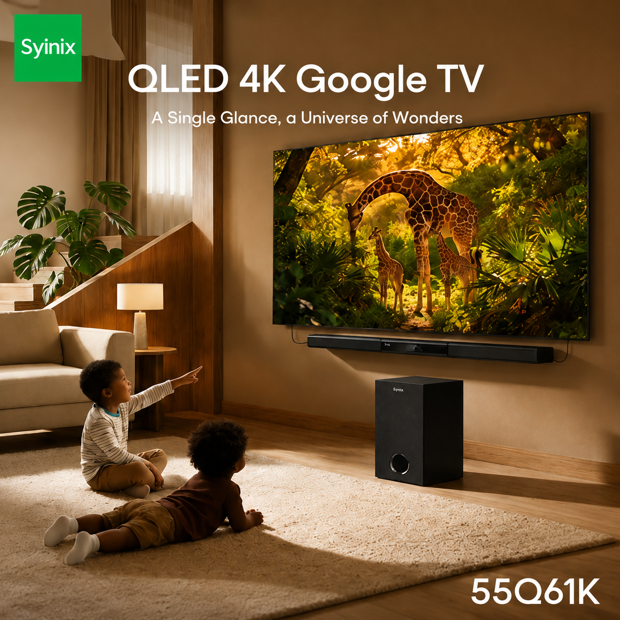 Syinix 55 inch QLED 4K Google TV – Quantum Dot Color, Dolby Audio, 16W HIFI 55Q61K