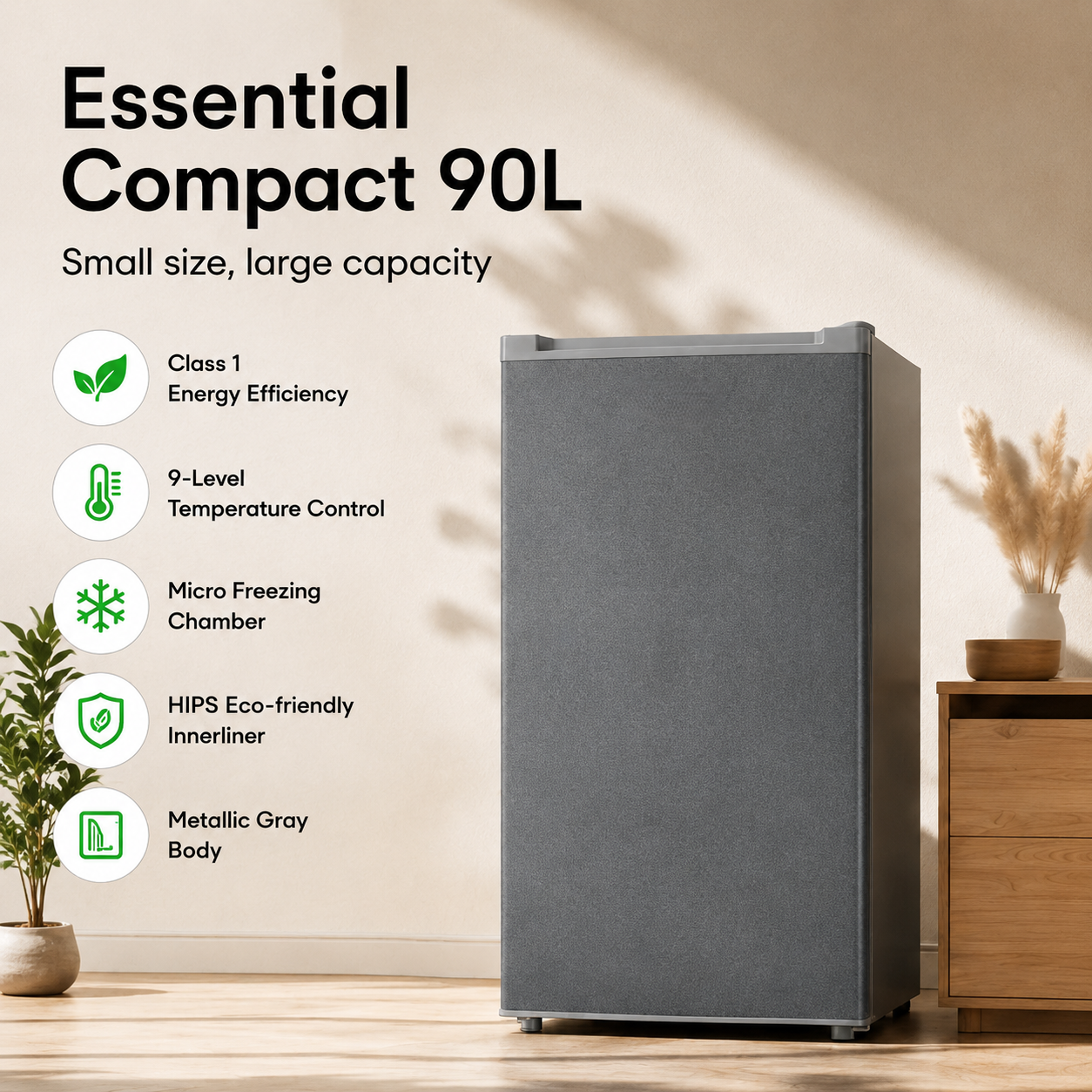 Syinix Mini Fridge 90L with 9-Level Temperature for Apartment Office  Bedroom FD115SDS