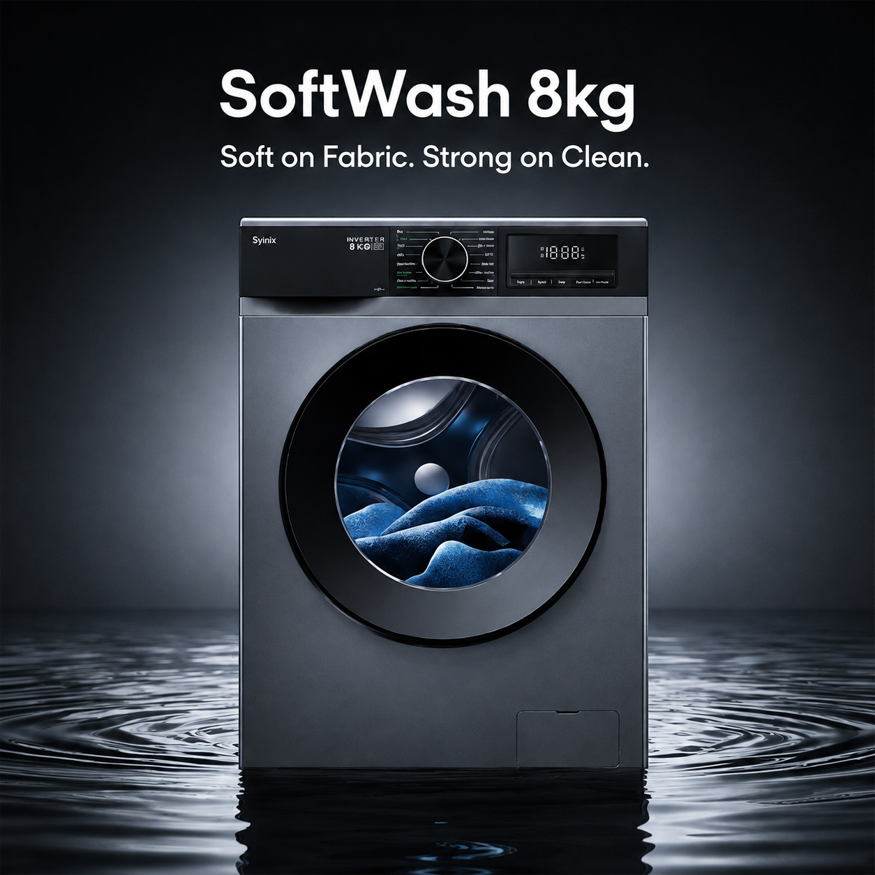 Syinix Washing Machine Front Loading Baby Care Steam Wash Grey 8KG V8WFT
