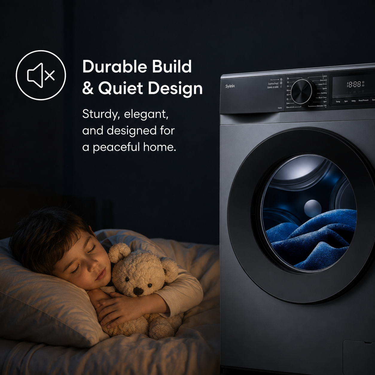 Syinix Washing Machine Front Loading Baby Care Steam Wash Grey 8KG V8WFT