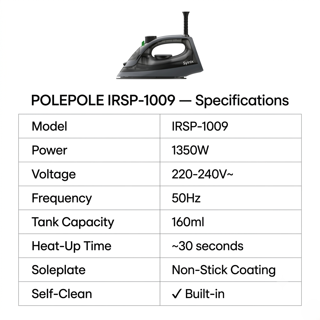 Syinix Steam Iron PolePole 30s Fast Heat 160ml IRSP-1009