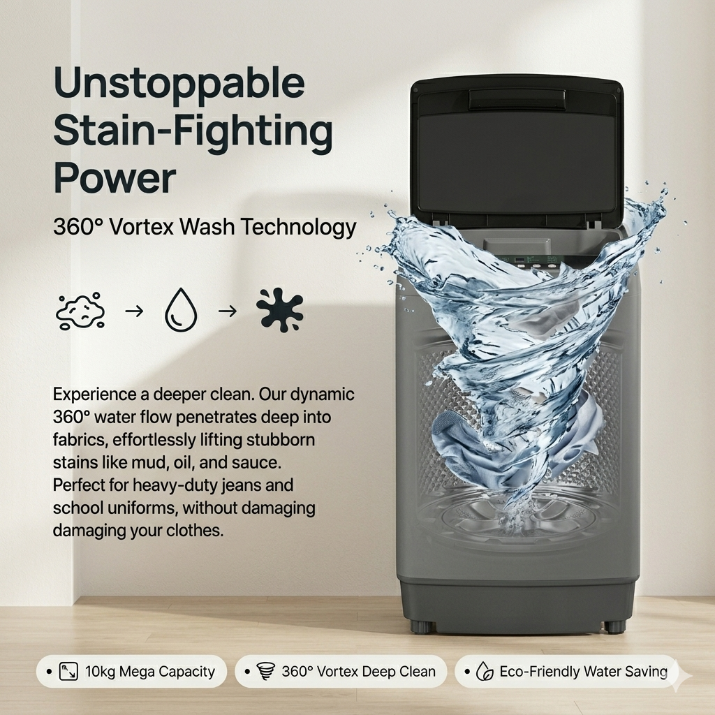 Syinix Vortex Pro 360° Vortex Washing Machine 12kg Family Size P12WTK