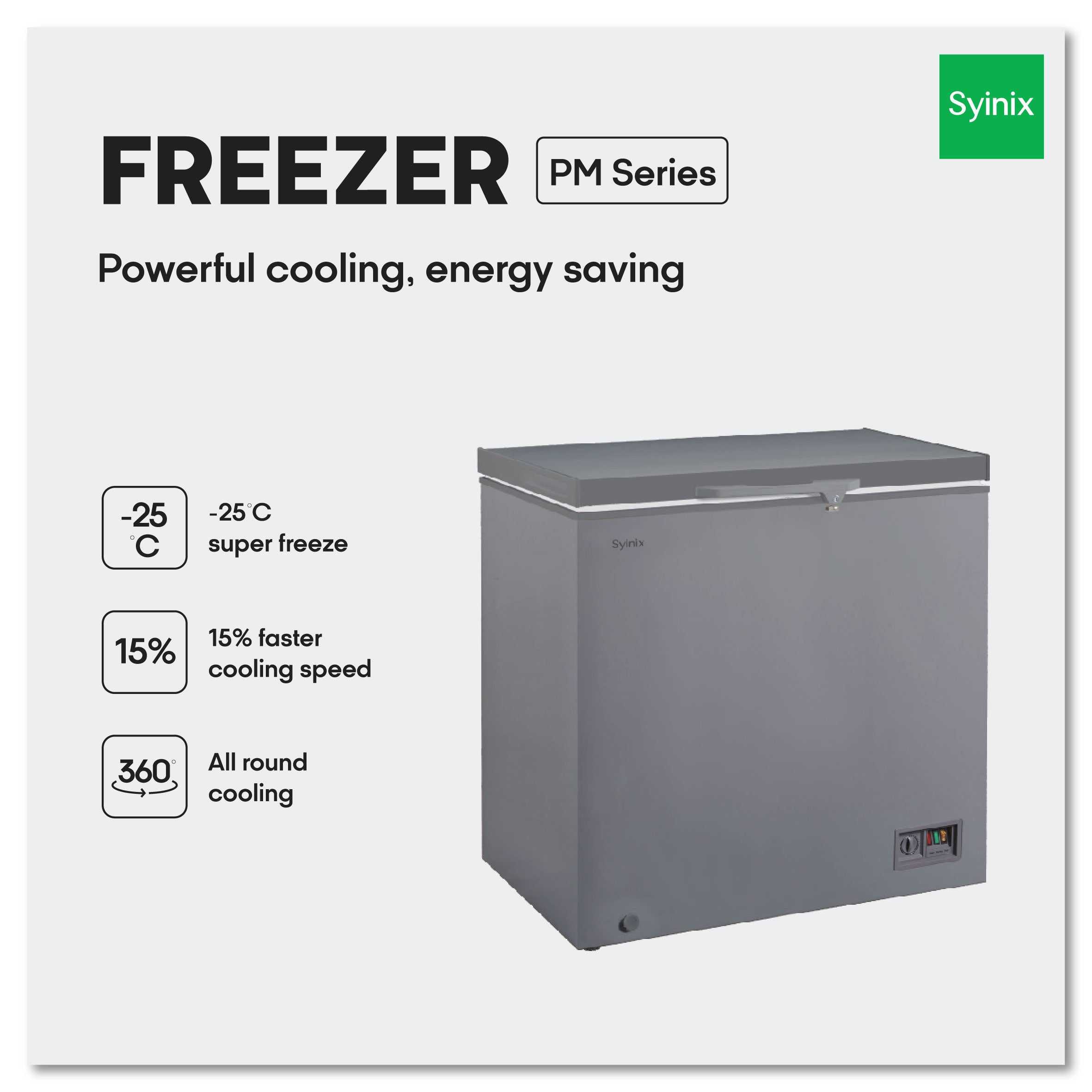 Syinix Freezer PM Series All Round Cooling Grey 202L FZ90F02K