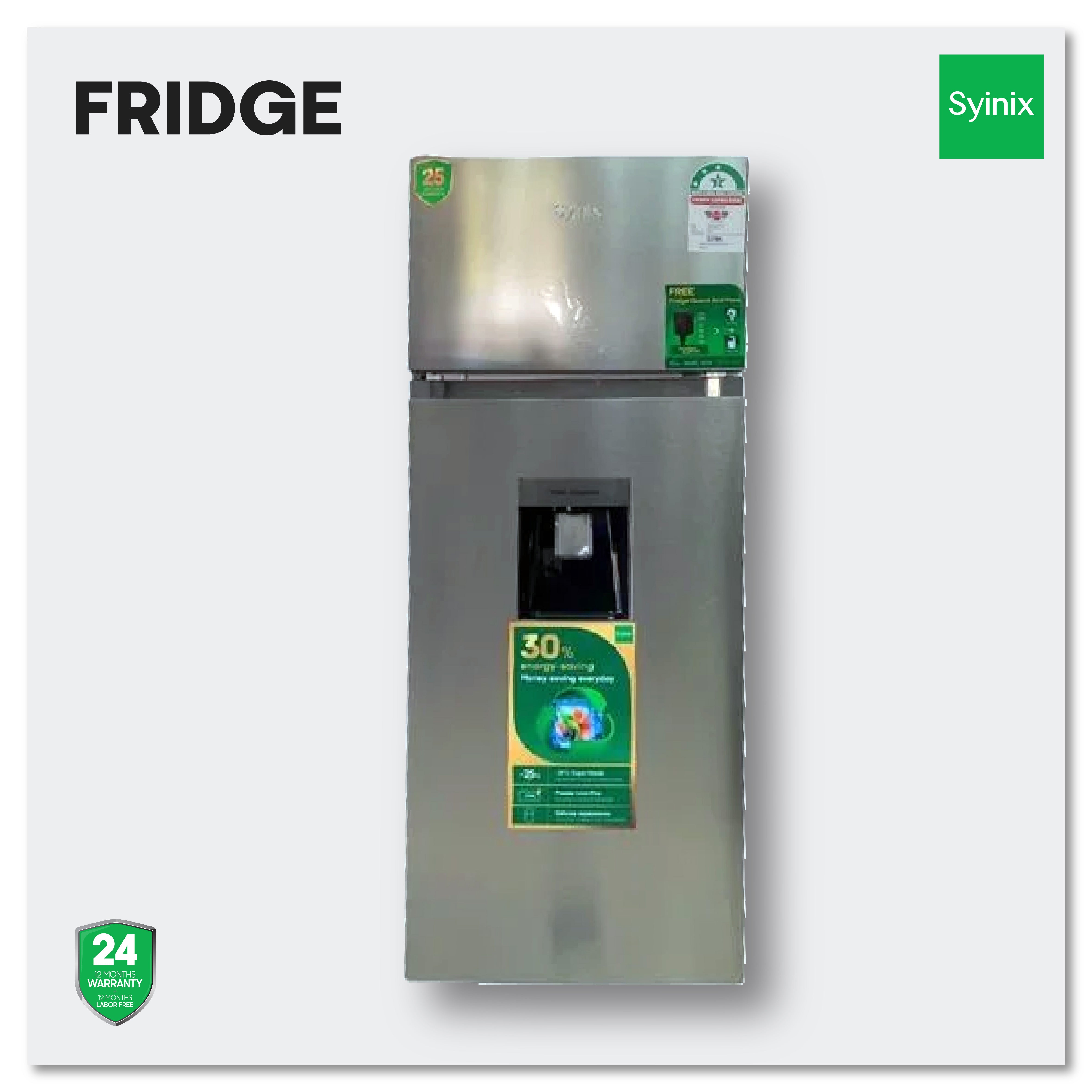 Syinix Fridge Top Freezer Water Dispenser Inverter Compressor Silver 210L