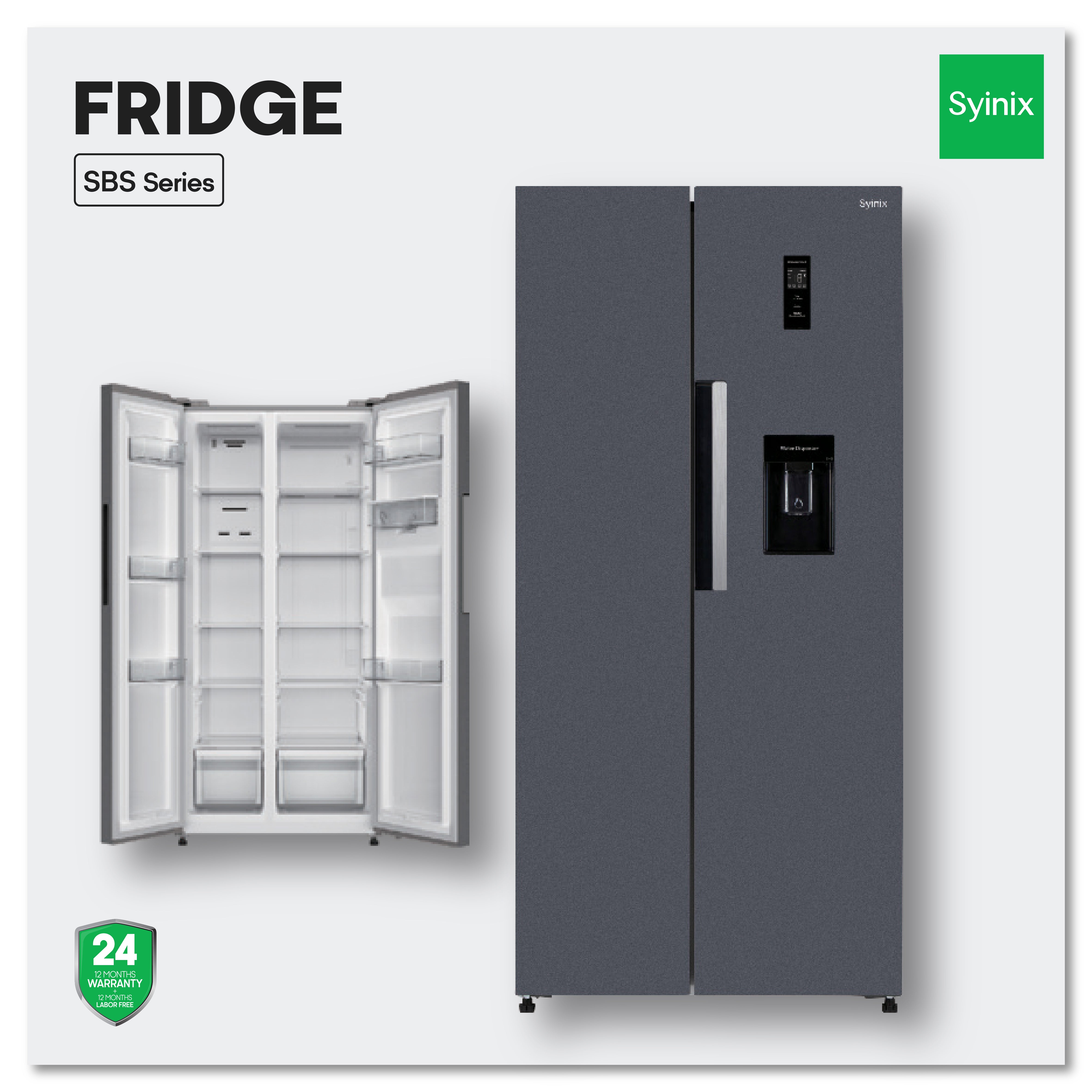 Syinix Fridge Side by Side Water Dispenser No Frost Grey 460L FD460SBWS