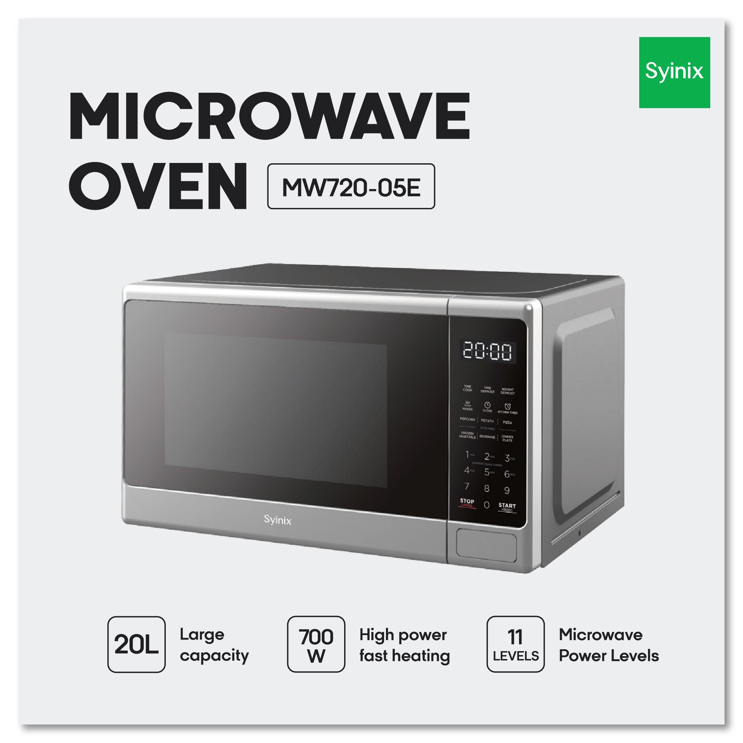 Syinix Microwave Oven 20L Silver MW720-05E