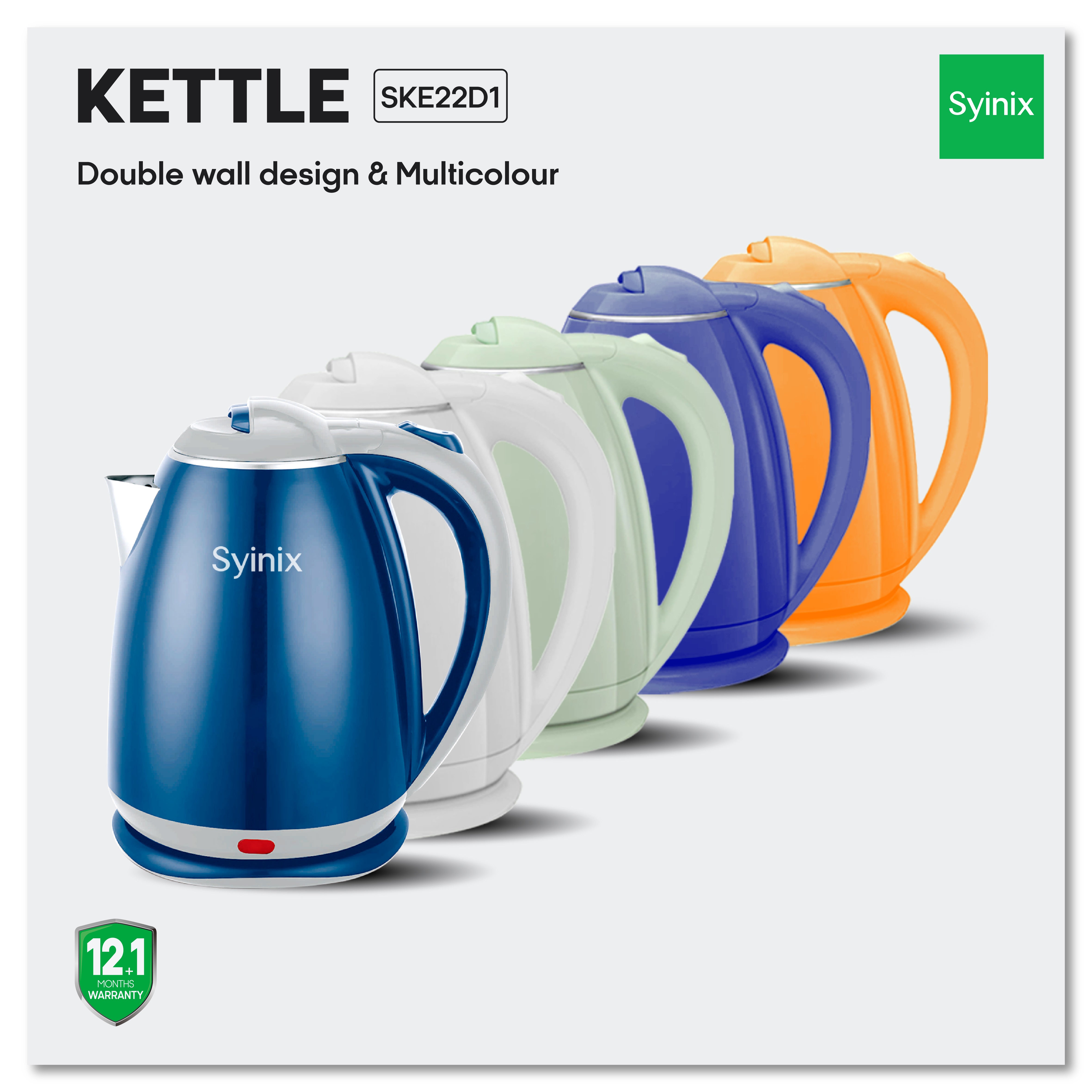 Syinix Kettle Food-Grade Materials Multicolour 2.2L SKE22D1